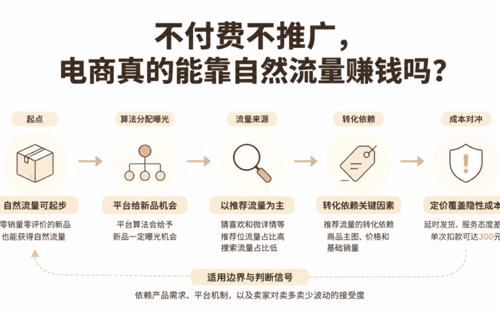 不付费不推广，电商真的能靠自然流量赚钱吗？ 文章主题框架图