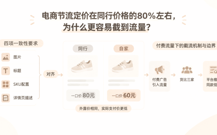 电商节流定价在同行价格的80%左右，为什么更容易截到流量？ 文章主题框架图