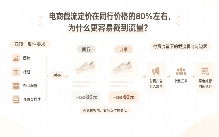 电商截流定价在同行价格的80%左右，为什么更容易截到流量？ 文章主题框架图