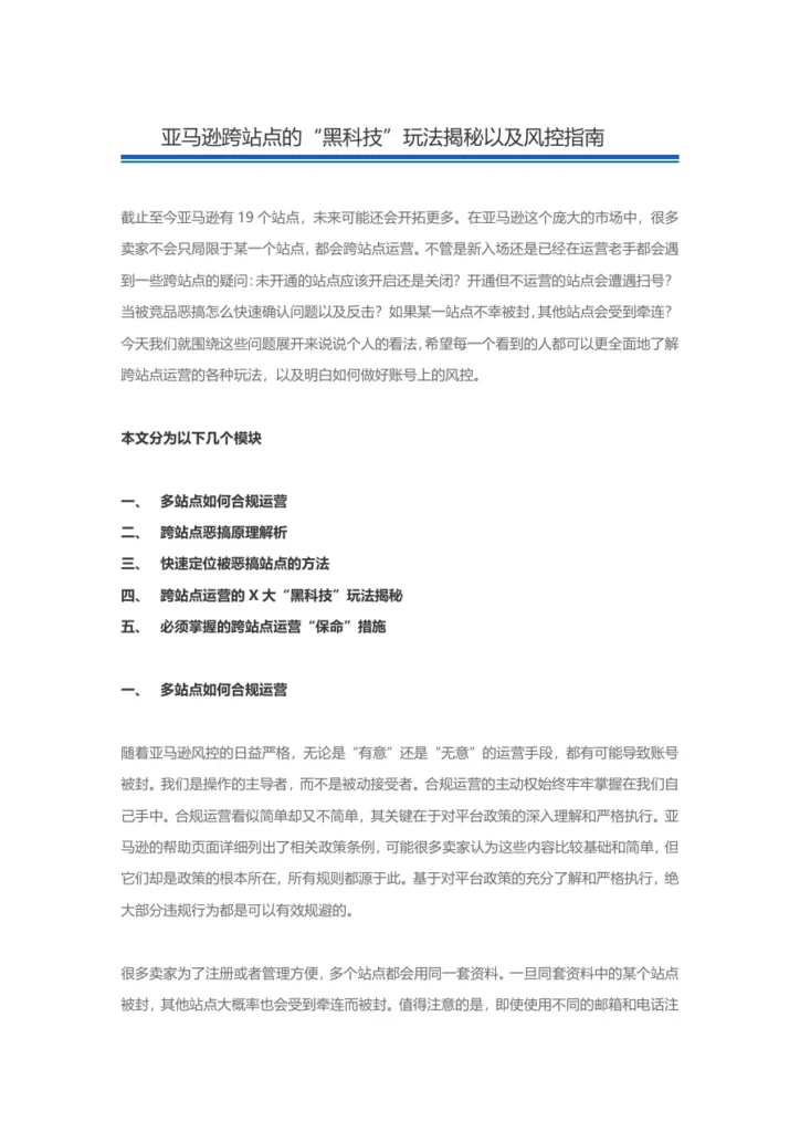 亚马逊跨站点运营策略与风控指南-8页-文章简介图