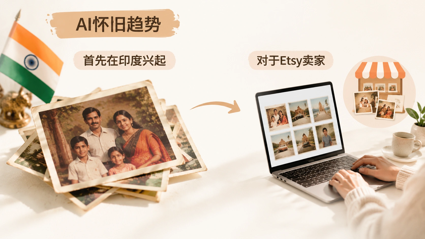 Etsy卖家如何抓住印度AI怀旧风潮,把数字图片变成实物商品? 文章内容信息图 1