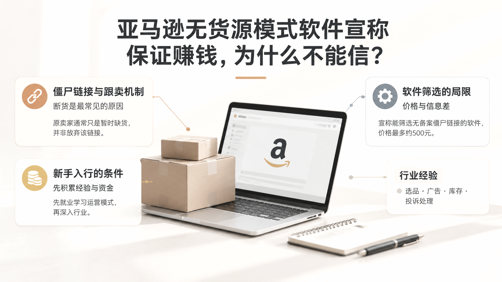 亚马逊无货源模式软件宣称保证赚钱，为什么不能信？ 文章主题框架图