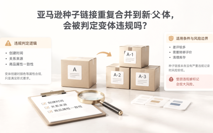 亚马逊种子链接重复合并到新父体，会被判定变体违规吗？ 文章主题框架图