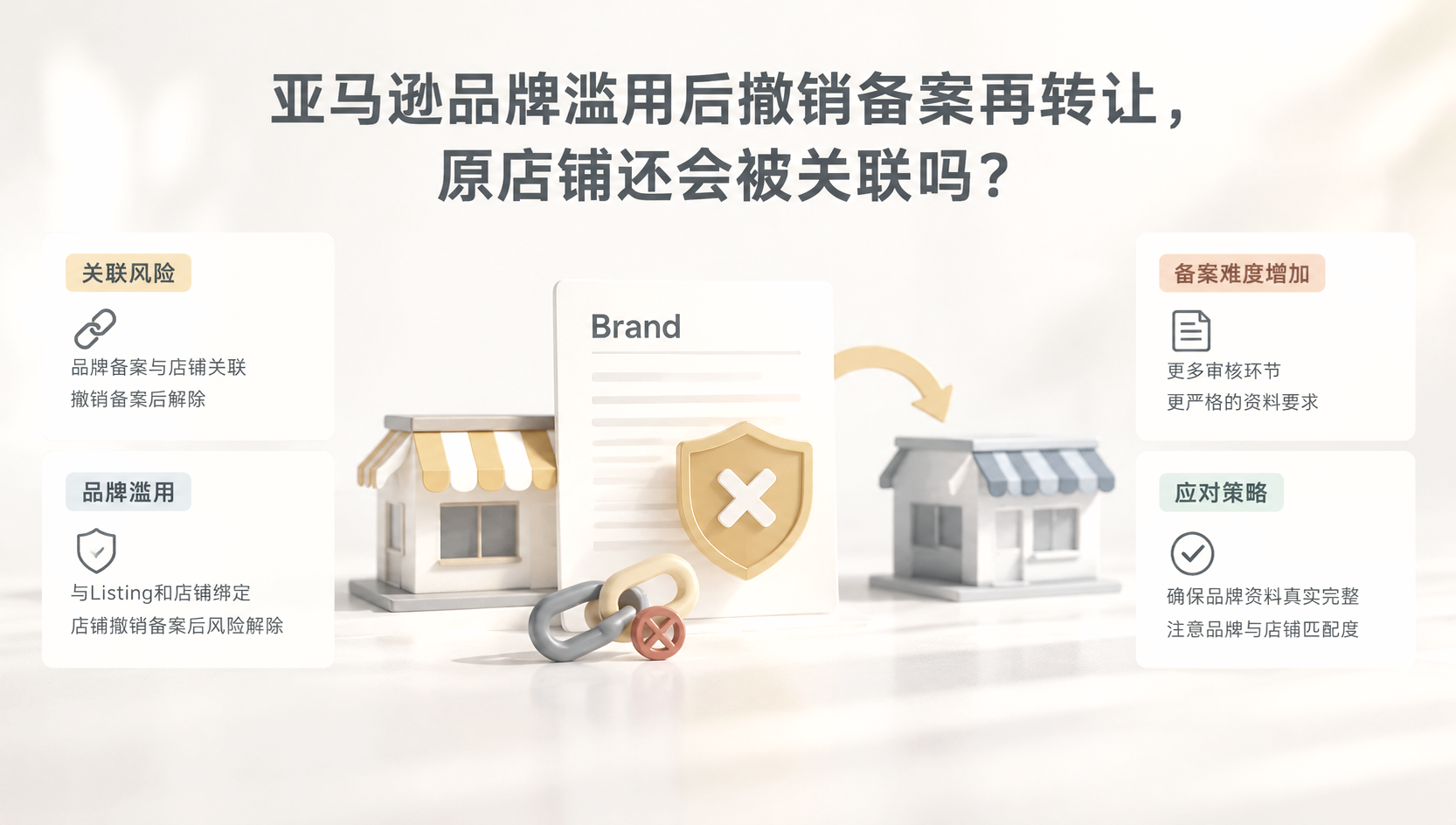 亚马逊品牌滥用后撤销备案再转让,原店铺还会被关联吗? 文章主题框架图