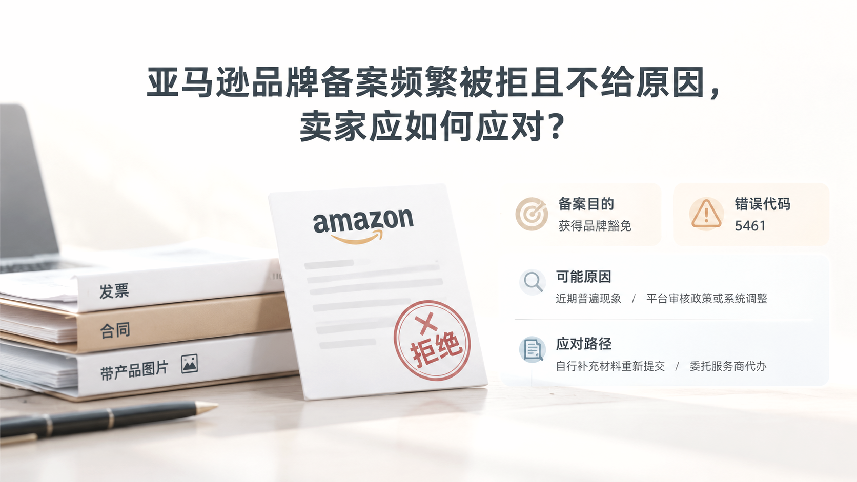 亚马逊品牌备案频繁被拒且不给原因,卖家应如何应对? 文章主题框架图