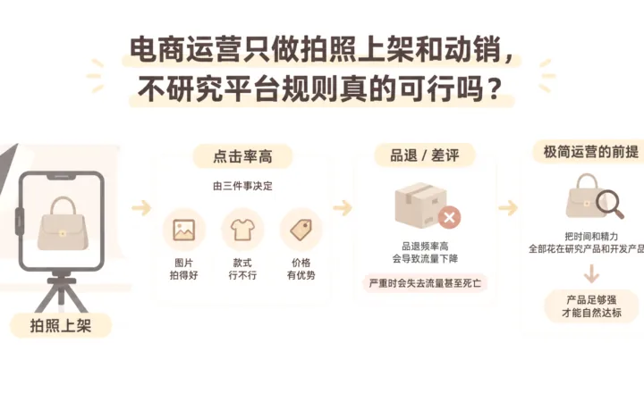 电商运营只做拍照上架和动销，不研究平台规则真的可行吗？ 文章主题框架图