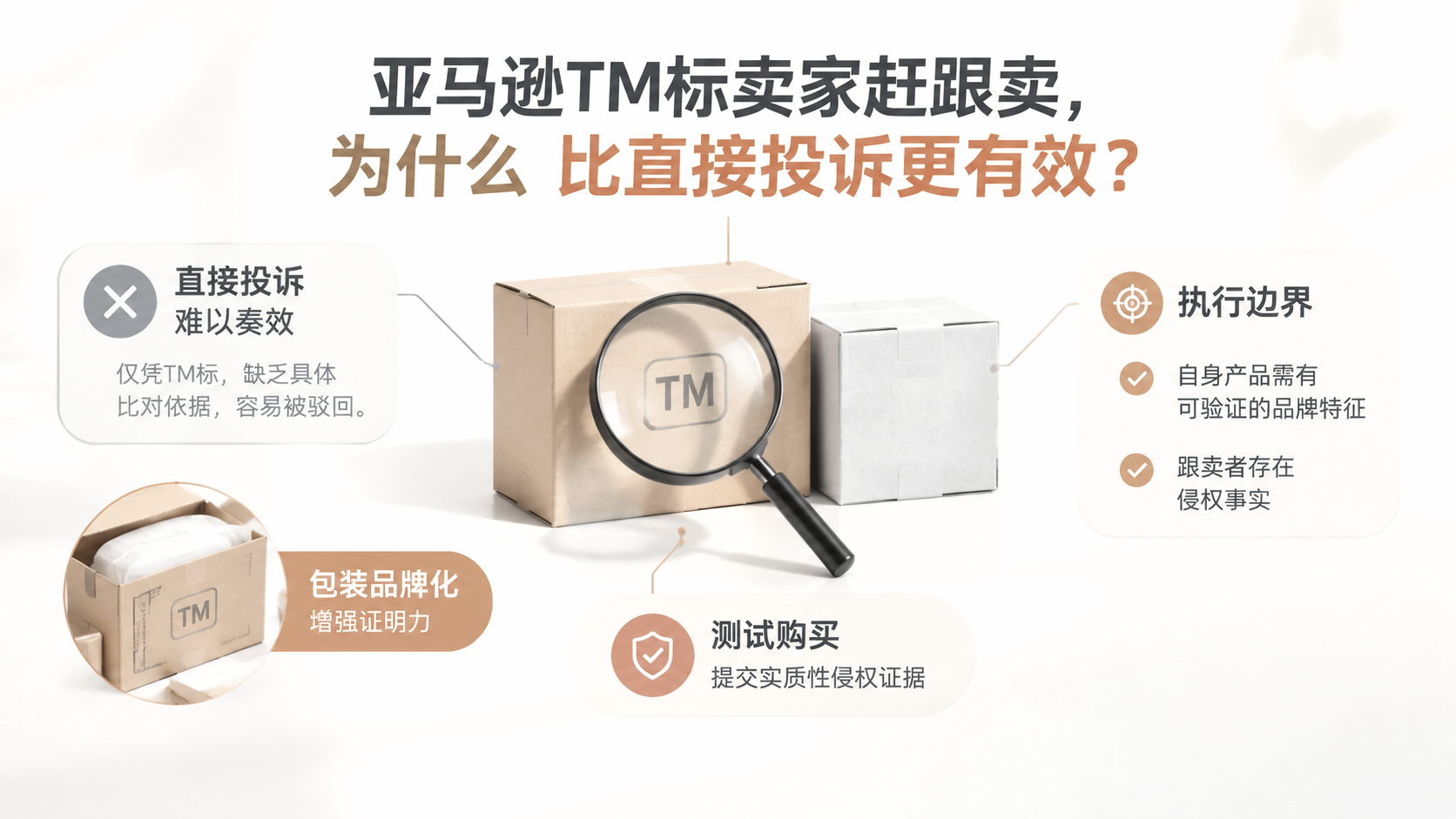 亚马逊TM标卖家赶跟卖，为什么 比直接投诉更有效？ 文章主题框架图
