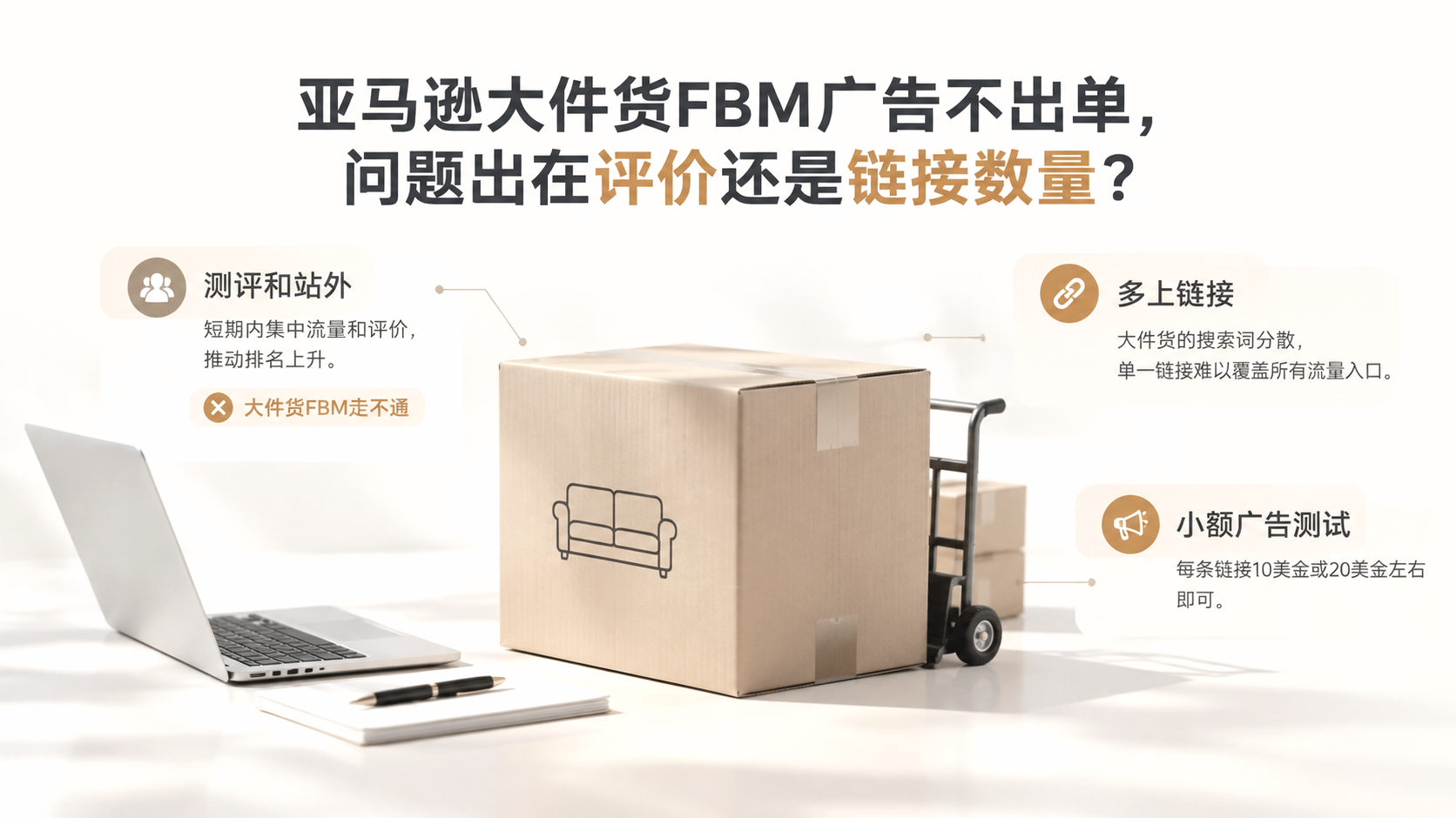 亚马逊大件货FBM广告不出单，问题出在评价还是链接数量？ 文章主题框架图