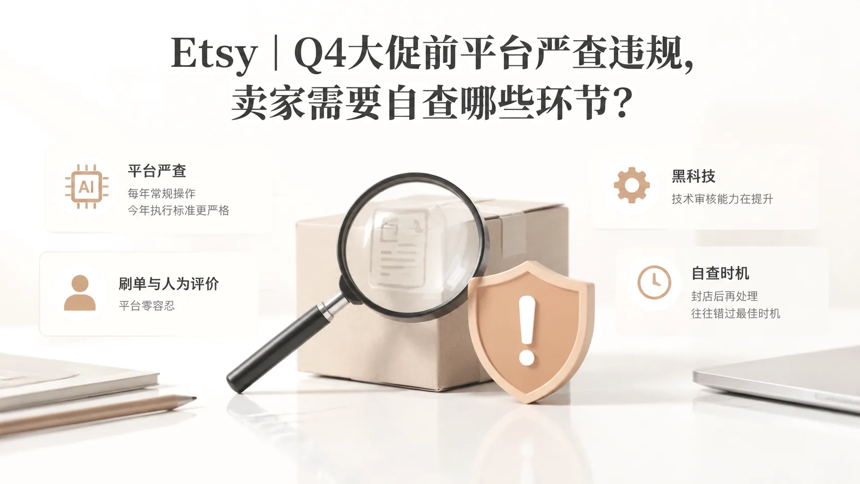 Etsy|Q4大促前平台严查违规,卖家需要自查哪些环节? 文章主题框架图