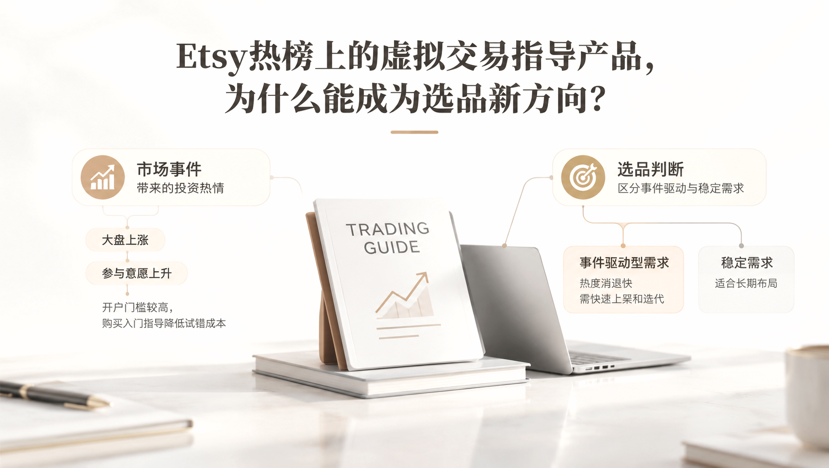 Etsy热榜上的虚拟交易指导产品,为什么能成为选品新方向? 文章主题框架图