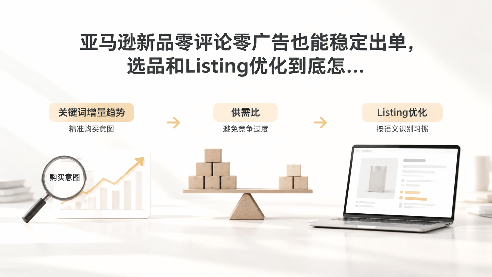 亚马逊新品零评论零广告也能稳定出单，选品和Listing优化到底怎么做？ 文章主题框架图