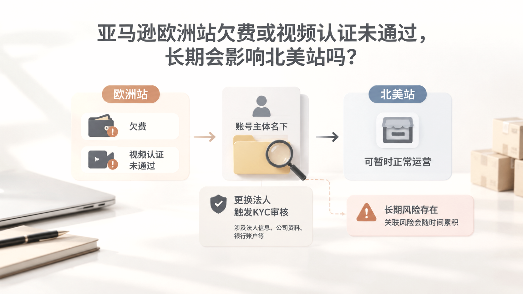 亚马逊欧洲站欠费或视频认证未通过,长期会影响北美站吗? 文章主题框架图
