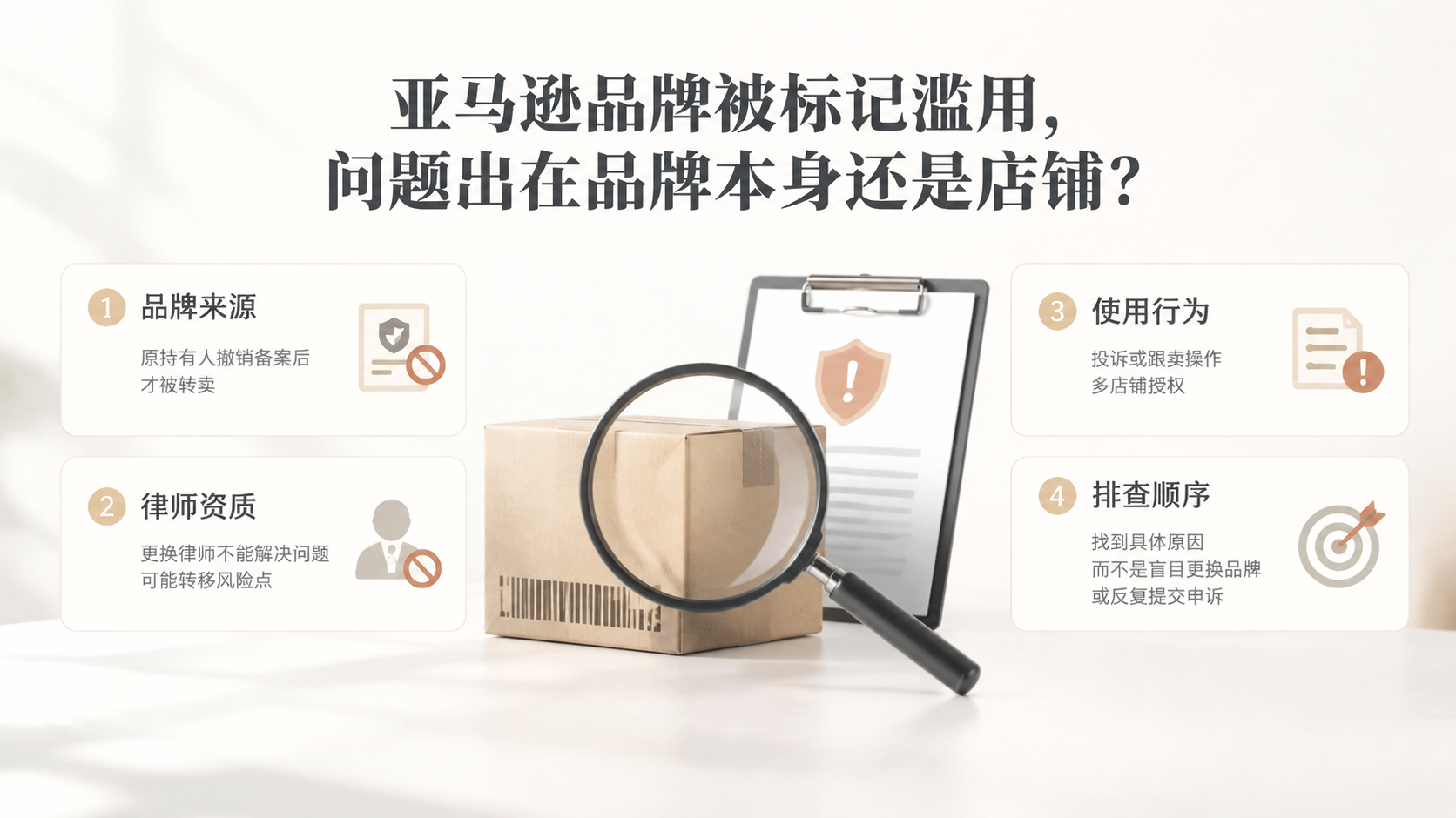 亚马逊品牌被标记滥用,问题出在品牌本身还是店铺? 文章主题框架图