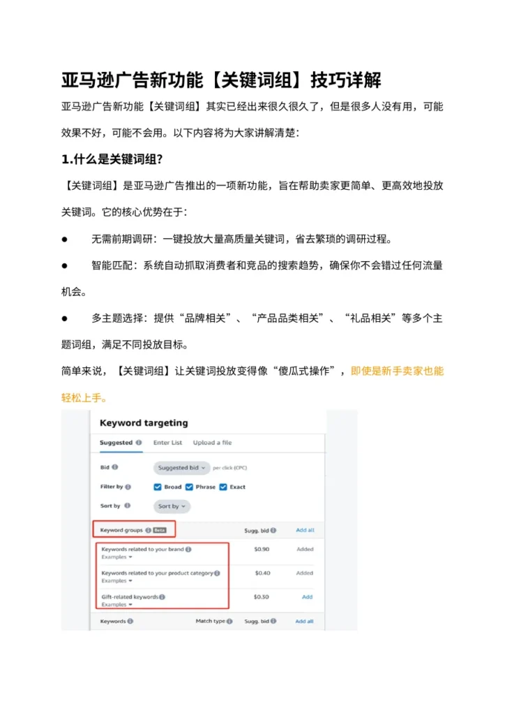 亚马逊广告关键词组实战技巧解析-6页-文章简介图